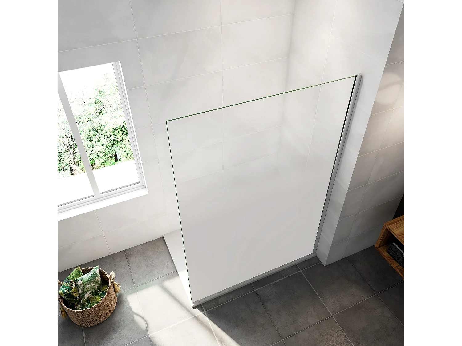 Paroi de douche verre trempé sérigraphié Brume en 8 mm verre - 140 x 200 cm - Profilés chrome et Intimité & élégance