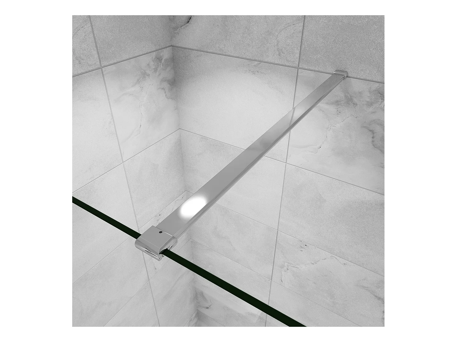 Paroi de douche verre trempé sérigraphié Brume en 8 mm verre - 80 x 200 cm - Profilés chrome avec barre de fixation 90cm
