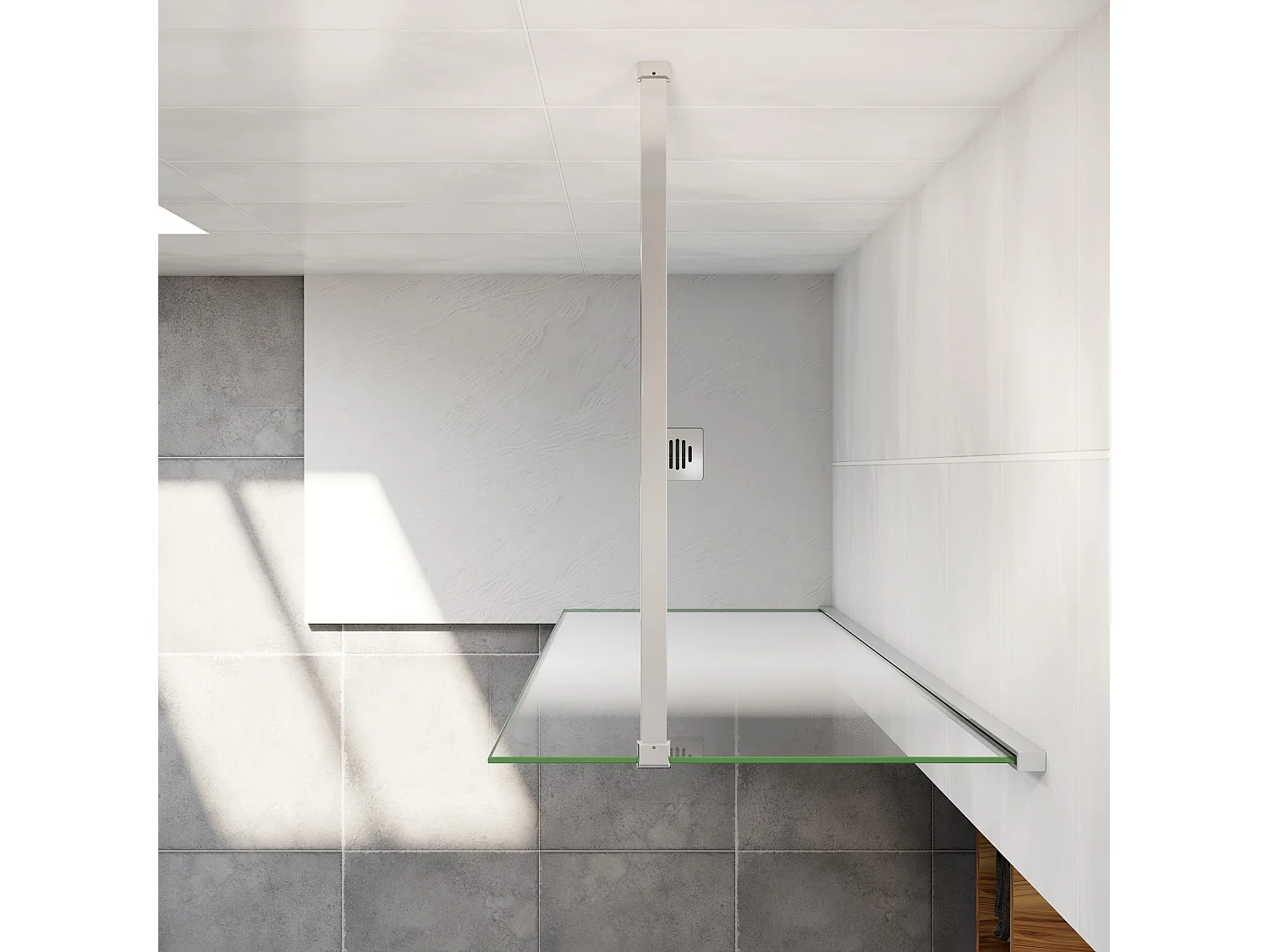 Paroi de douche verre trempé sérigraphié Brume en 8 mm verre - 80 x 200 cm - Profilés chrome avec barre de fixation 90cm