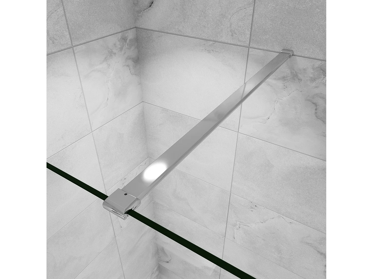 Paroi de douche verre trempé sérigraphié Brume en 8 mm verre - 80 x 200 cm - Profilés chrome avec barre de fixation 140cm