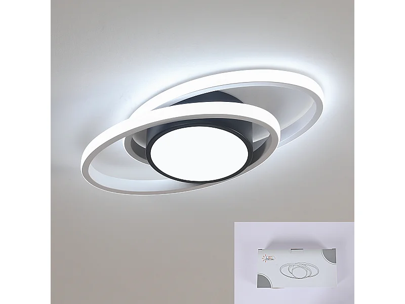 Plafonnier LED rond double en aluminium, noir à l'intérieur et blanc à l'extérieur, forme ovale, lumière blanche 39W, pour salon/chambre/cuisine