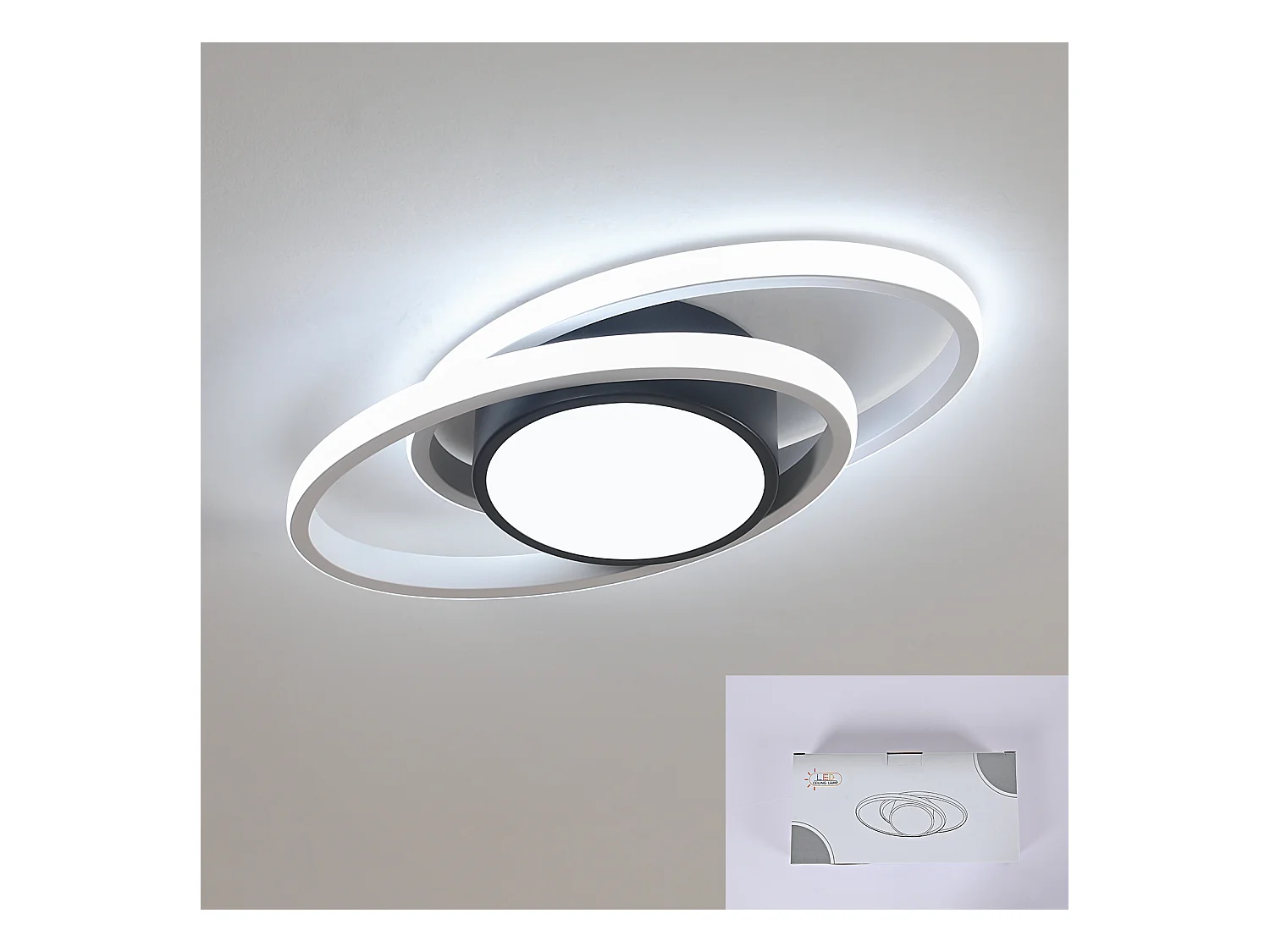 Plafonnier LED rond double en aluminium, noir à l'intérieur et blanc à l'extérieur, forme ovale, lumière blanche 39W, pour salon/chambre/cuisine