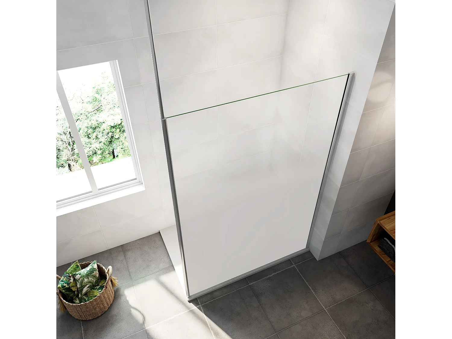 Douchewand van gehard glas met zeefdruk 8 mm glas - 120 x 200 cm - Chromen profielen met Montagestang 90 cm