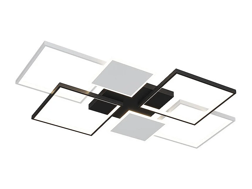 Plafonnier LED carré géométrique créatif noir + blanc avec télécommande 72W pour salon / chambre / cuisine