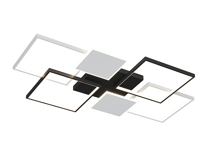 Plafonnier LED carré géométrique créatif noir + blanc avec télécommande 72W pour salon / chambre / cuisine