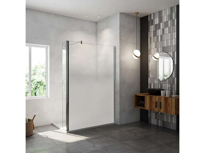 Paroi de douche avec 40 cm retour pivotant - 120 x 200 cm - 8 mm Verre effet Brume, finition chrome avec barre de fixation 140cm