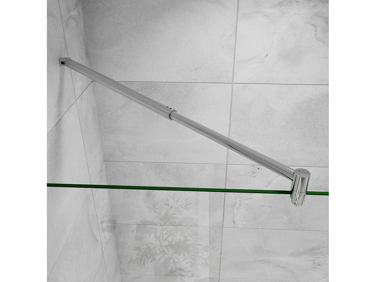 Brume gezeefdrukte douchewand van gehard glas in 8 mm glas - 100 x 200 cm - Chromen profiel met uitschuifbare stabilisatorstang 70-120 cm