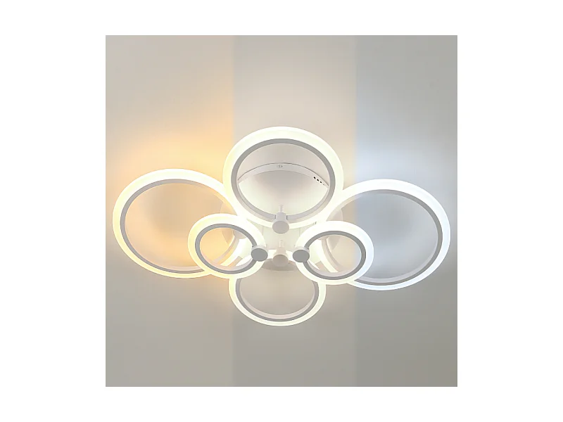 Plafonnier LED postmoderne blanc rond 6 têtes de lampe télécommande pour salon/chambre/cuisine