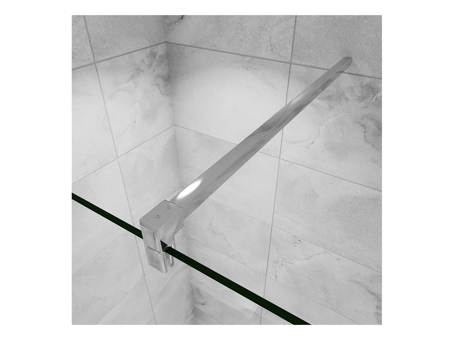 Paroi de douche avec 30 cm retour pivotant - 90 x 200 cm - 8 mm Verre effet Brume, finition chrome avec barre de fixation 140cm