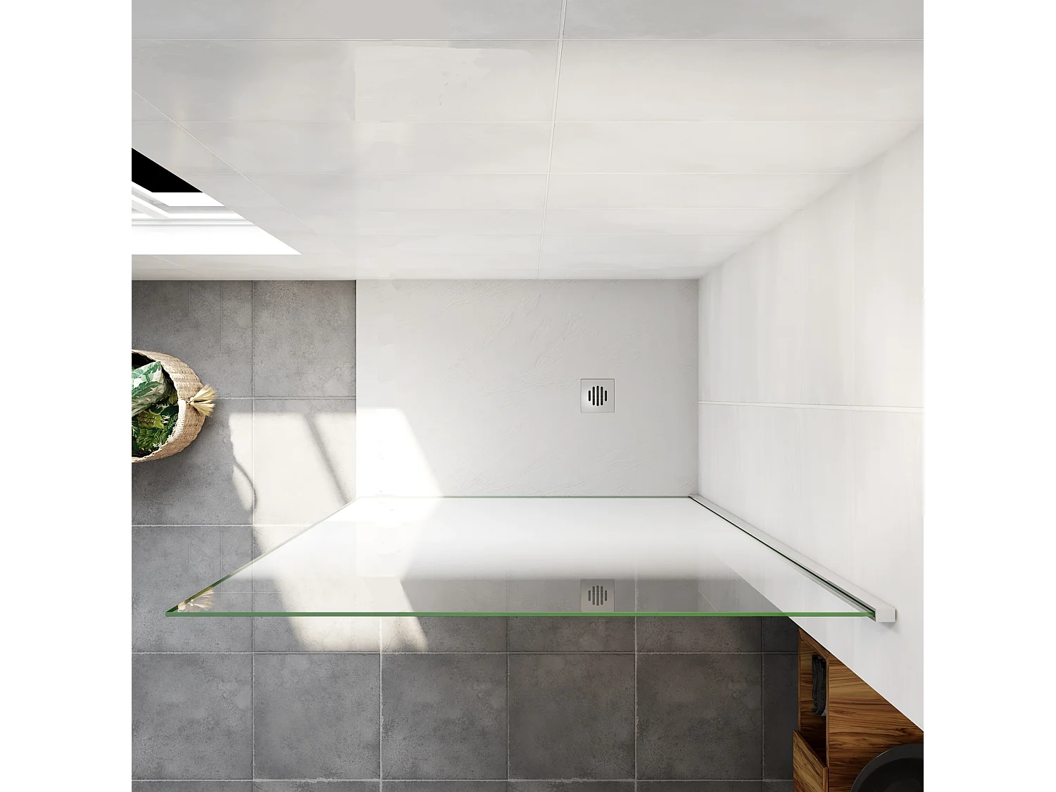 Paroi de douche verre trempé sérigraphié Brume en 8 mm verre - 100 x 200 cm - Profilés chrome et Intimité & élégance