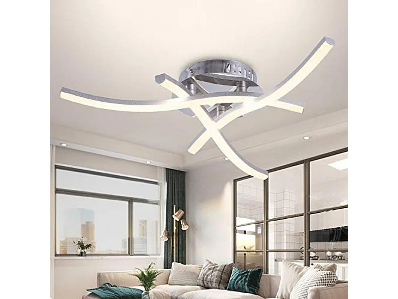 Plafonnier LED Trident Wave Argenté 18 W Diamètre 36 cm Lumière chaude pour salon/chambre/cuisine