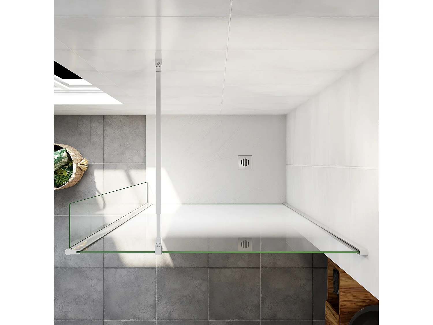 Paroi de douche avec 40 cm retour pivotant - 90 x 200 cm - 8 mm Verre effet Brume, finition chrome avec barre de fixation 73-120cm