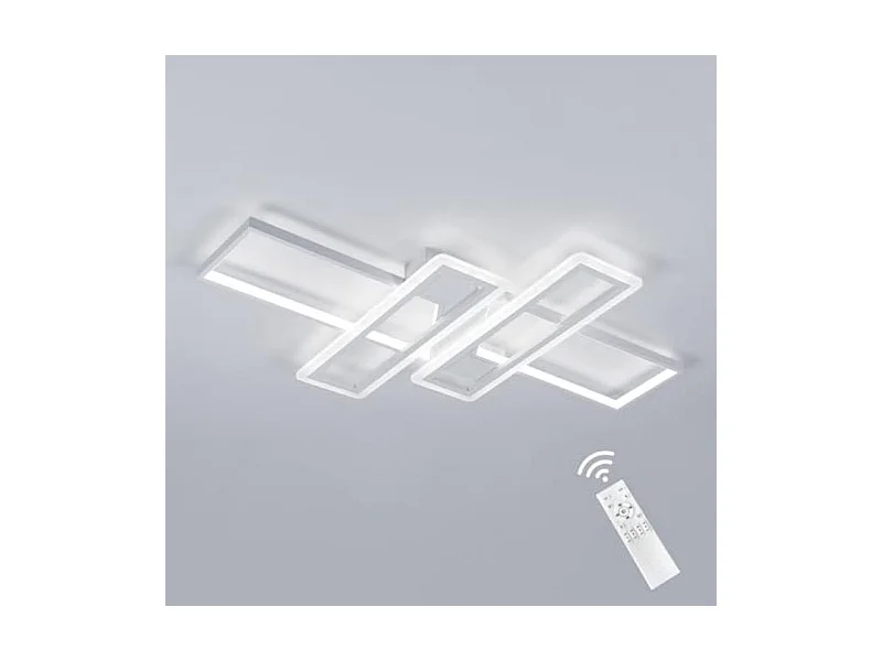 Plafonnier LED rectangulaire blanc, 45 W, 120 x 80 x 6 cm, avec télécommande. Pour salon, chambre ou cuisine.