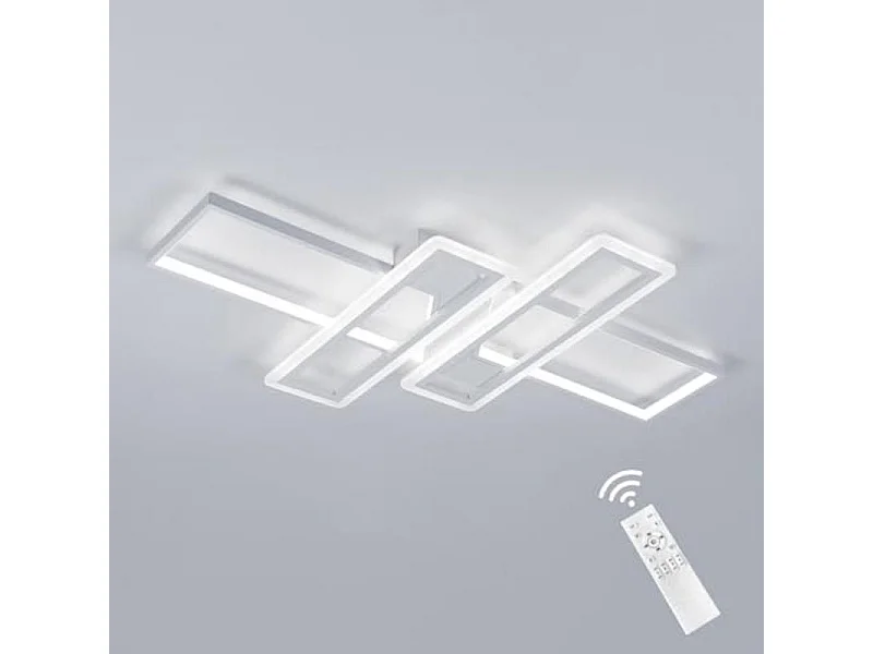 Plafonnier LED rectangulaire blanc, 45 W, 120 x 80 x 6 cm, avec télécommande. Pour salon, chambre ou cuisine.