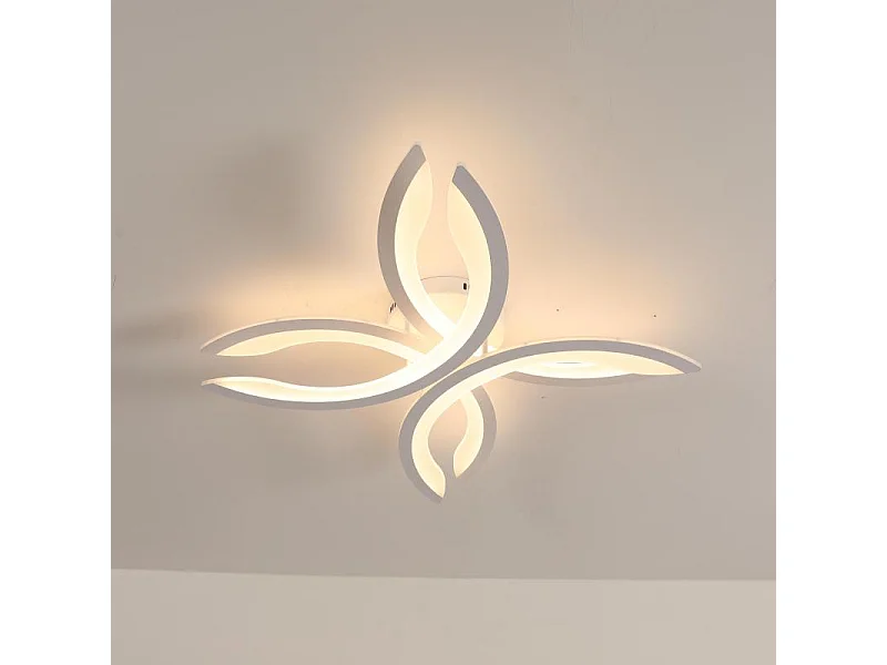 Plafonnier LED en acrylique blanc à pétales incurvés, 4 têtes de lampe, 30 W, télécommande, pour salon, chambre à coucher, cuisine