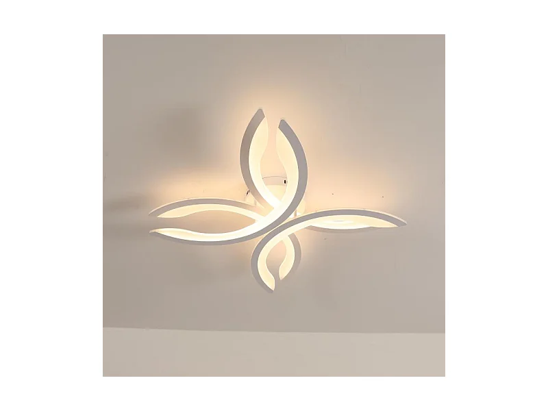 Plafonnier LED en acrylique blanc à pétales incurvés, 4 têtes de lampe, 30 W, télécommande, pour salon, chambre à coucher, cuisine