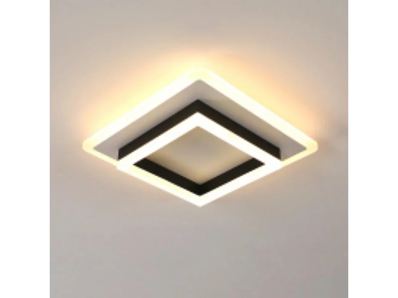 Plafonnier carré en acrylique blanc + noir 41W lumière chaude pour salon/chambre/cuisine