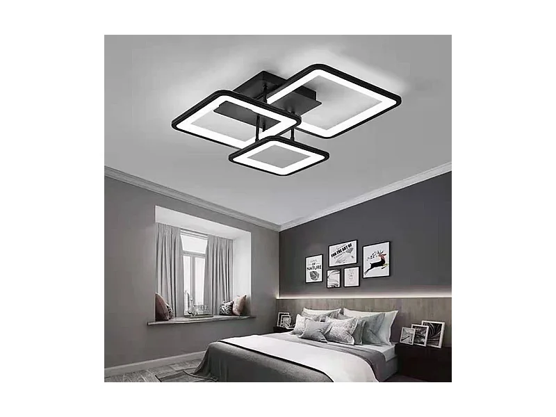 Plafonnier carré en acrylique noir, 3 têtes de lampe avec télécommande, 39 W, pour salon, chambre, cuisine