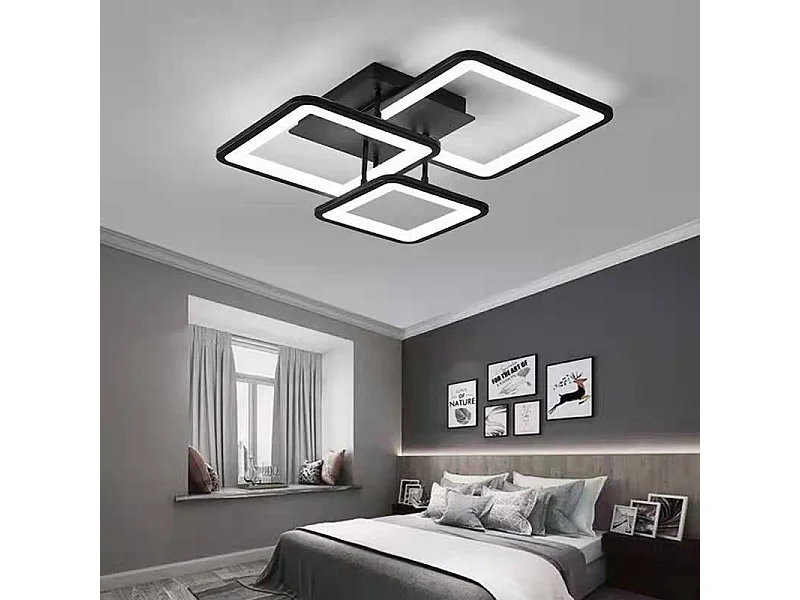 Plafonnier carré en acrylique noir, 3 têtes de lampe avec télécommande, 39 W, pour salon, chambre, cuisine