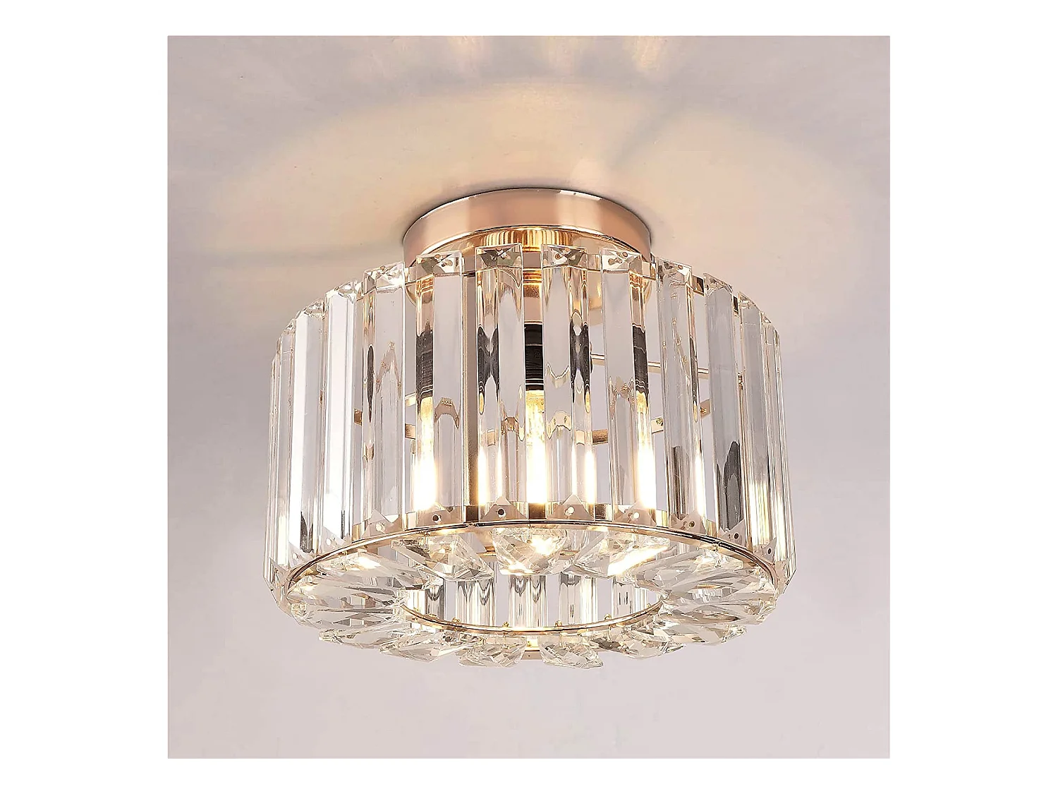 Plafonnier long en cristal avec douille ronde dorée E27, ampoule non incluse, pour salon/chambre/cuisine