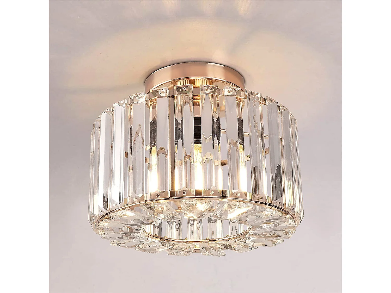 Plafonnier long en cristal avec douille ronde dorée E27, ampoule non incluse, pour salon/chambre/cuisine