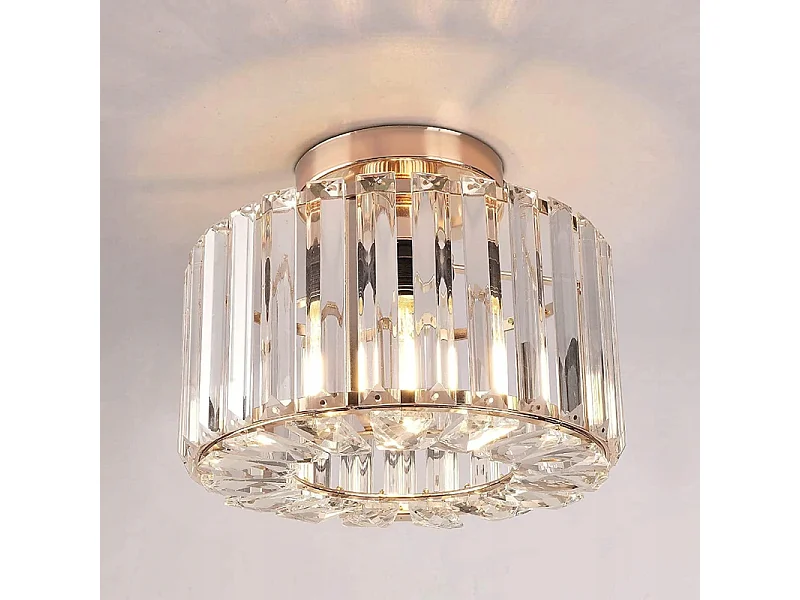 Haobosic Plafonnier cristal forme ronde allongée, finition or, douille E27, sans ampoule, 20cm