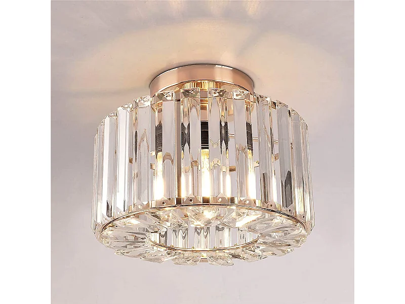 Plafonnier long en cristal avec douille ronde dorée E27, ampoule non incluse, pour salon/chambre/cuisine