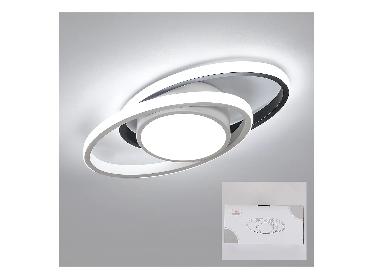 Plafonnier LED rond double en aluminium avec intérieur blanc et extérieur blanc <noir + blanc> Lumière blanche ovale 39W, pour salon/chambre/cuisine
