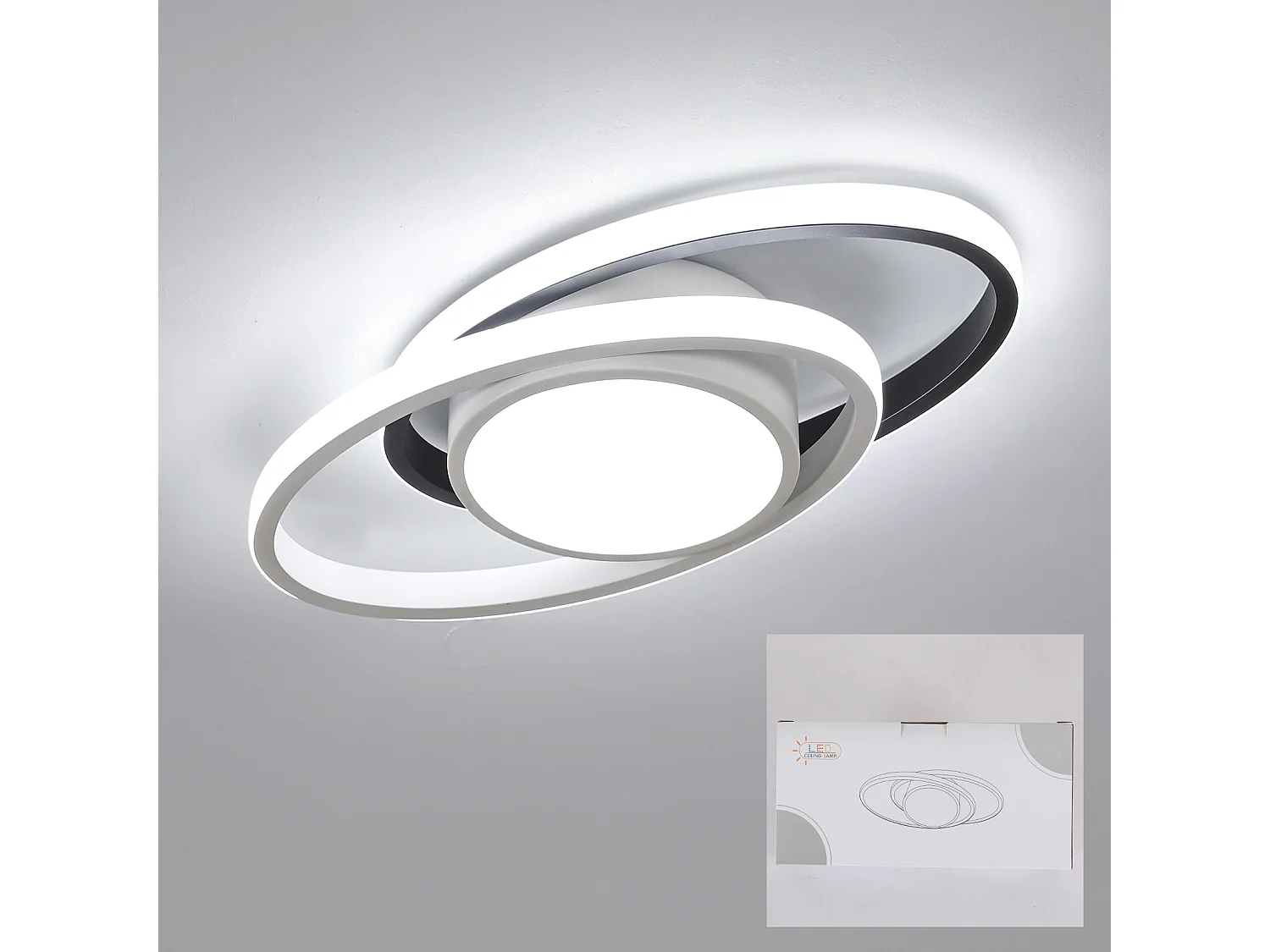 Plafonnier LED rond double en aluminium avec intérieur blanc et extérieur blanc <noir + blanc> Lumière blanche ovale 39W, pour salon/chambre/cuisine