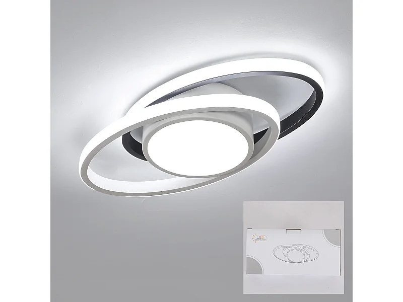 Plafonnier LED rond double en aluminium avec intérieur blanc et extérieur blanc <noir + blanc> Lumière blanche ovale 39W, pour salon/chambre/cuisine