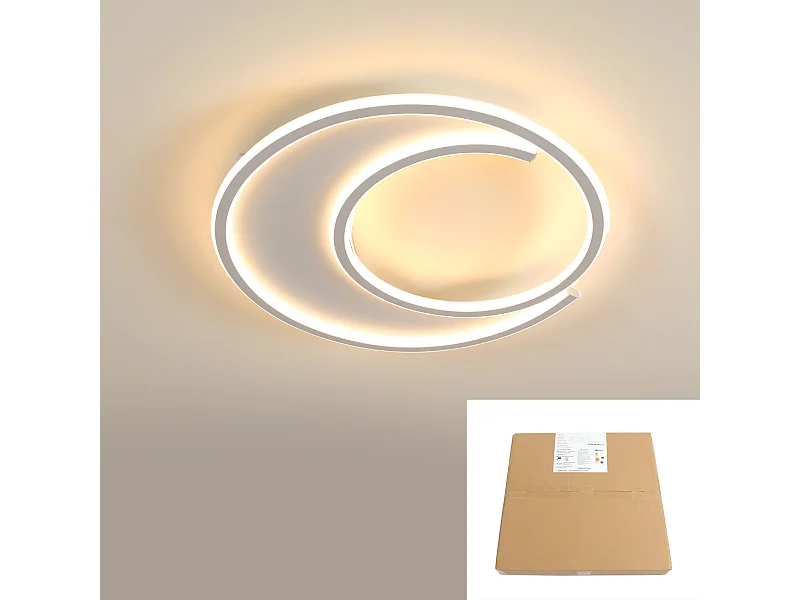 Plafonnier simple et moderne tout blanc 78W avec télécommande pour salon/chambre/cuisine