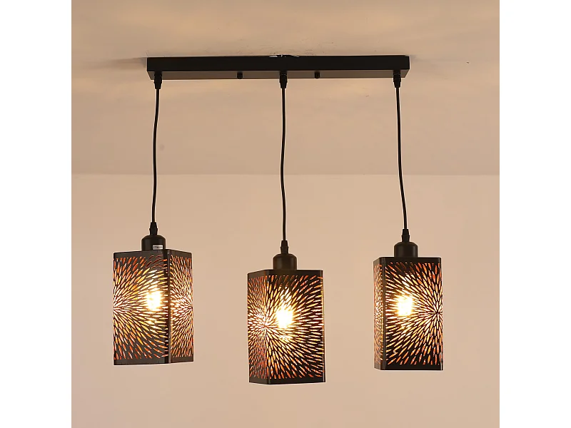 Lustre à trois têtes creuses en forme de feux d'artifice noir + fil de suspension doré 140CME27 tête de lampe n'inclut pas les ampoules, pour salon/chambre/cuisine