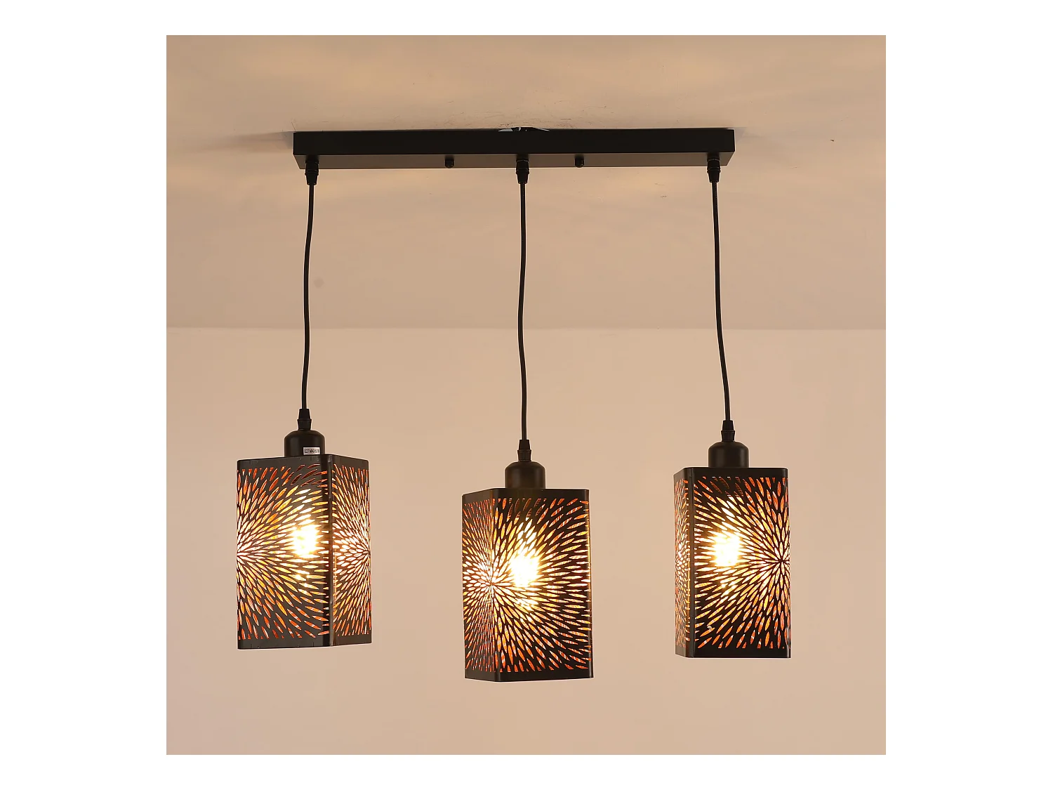 Lustre à trois têtes creuses en forme de feux d'artifice noir + fil de suspension doré 140CME27 tête de lampe n'inclut pas les ampoules, pour salon/chambre/cuisine