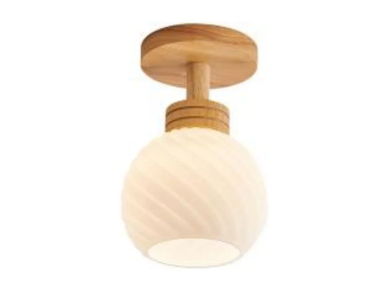 Plafonnier nordique en bois et verre, abat-jour rond en verre couleur bois, douille E27 sans ampoule, pour salon/chambre/cuisine