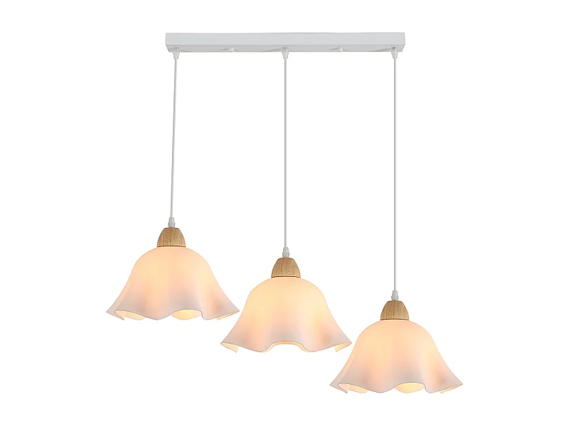 Lustre en acrylique en forme de fleur blanc + bois 50*5CM fil de suspension à trois extrémités 1,2m douille E27 n'inclut pas l'ampoule, pour salon/chambre/cuisine