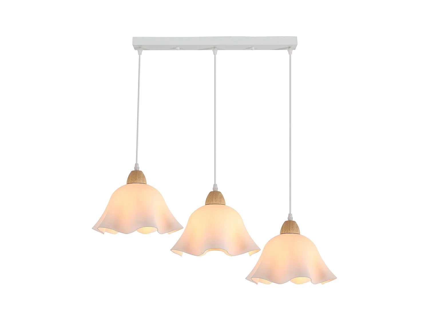Lustre en acrylique en forme de fleur blanc + bois 50*5CM fil de suspension à trois extrémités 1,2m douille E27 n'inclut pas l'ampoule, pour salon/chambre/cuisine