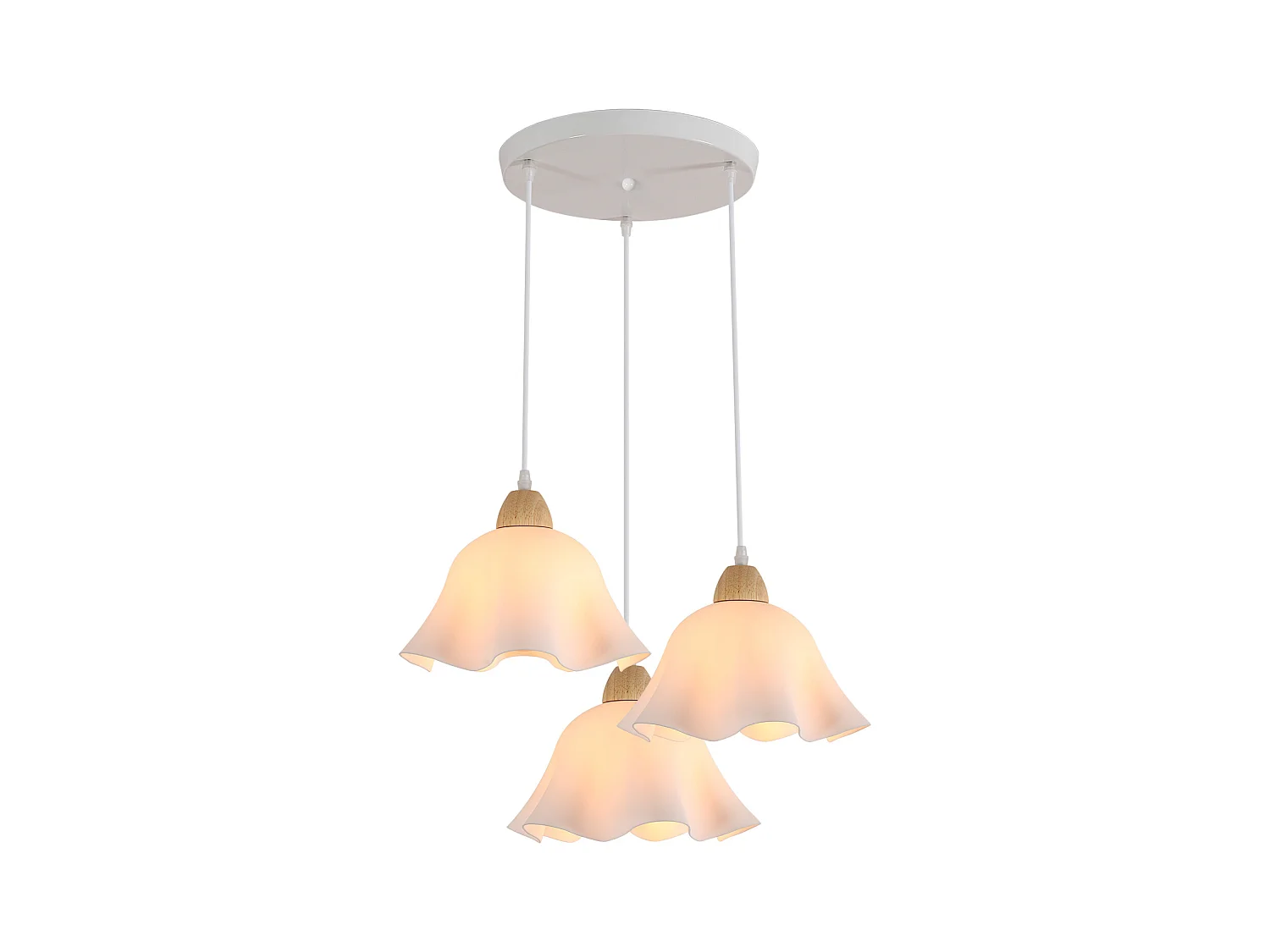 Lustre en acrylique en forme de fleur blanc + fil de suspension en bois à trois têtes 1,2 mètre Douille E27 n'inclut pas les ampoules, pour salon/chambre/cuisine