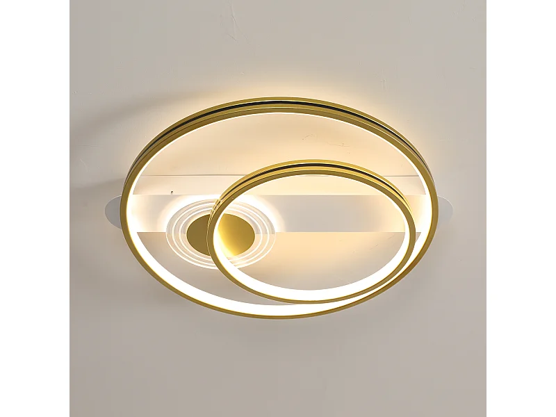 Plafonnier LED moderne simple rond blanc + or avec télécommande 46W pour salon / chambre / cuisine
