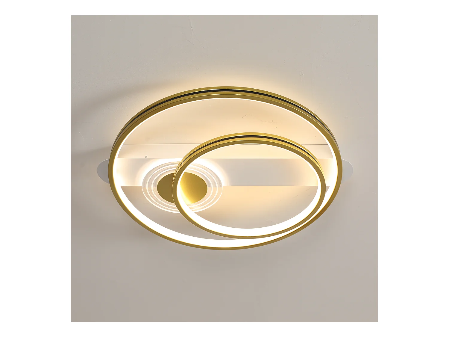 Plafonnier LED moderne simple rond blanc + or avec télécommande 46W pour salon / chambre / cuisine