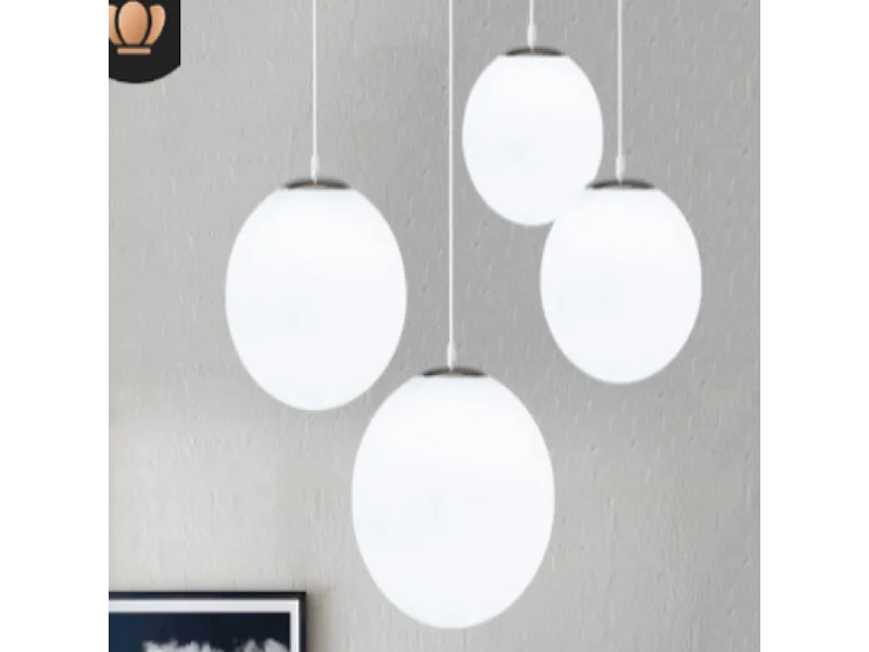 Lustre en verre 15 cm calibre 70 verre blanc laiteux / douille E27 1,2 m fil blanc, pour salon/chambre/cuisine