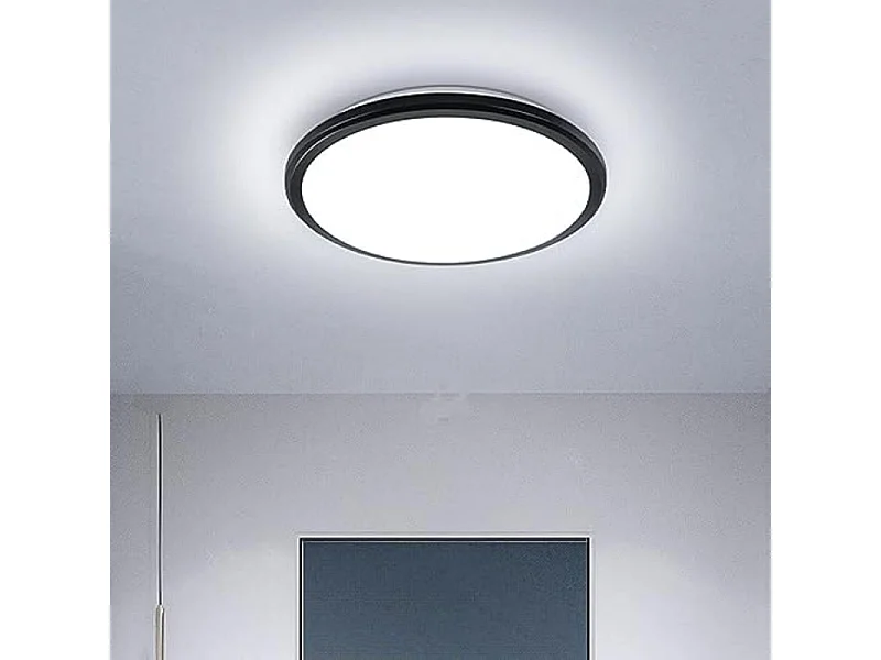 Plafonnier LED Tri-proof rond 28,5 cm noir, lumière blanche 24 W, pour salon/chambre/cuisine
