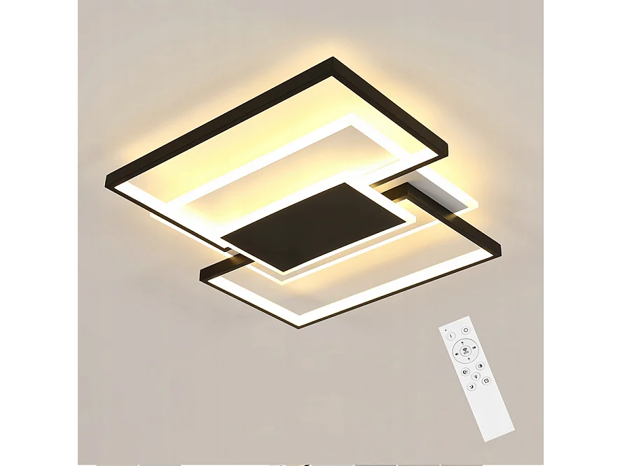 Plafonnier LED rectangulaire moderne simple noir + blanc avec télécommande 54W pour salon / chambre / cuisine