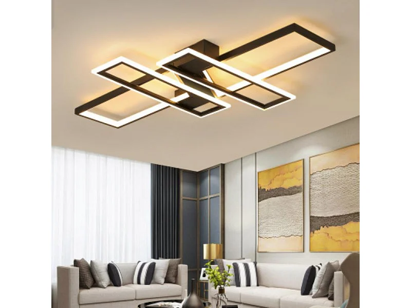 Plafonnier LED rectangulaire noir, 65 W, lumière neutre, pour salon, chambre ou cuisine