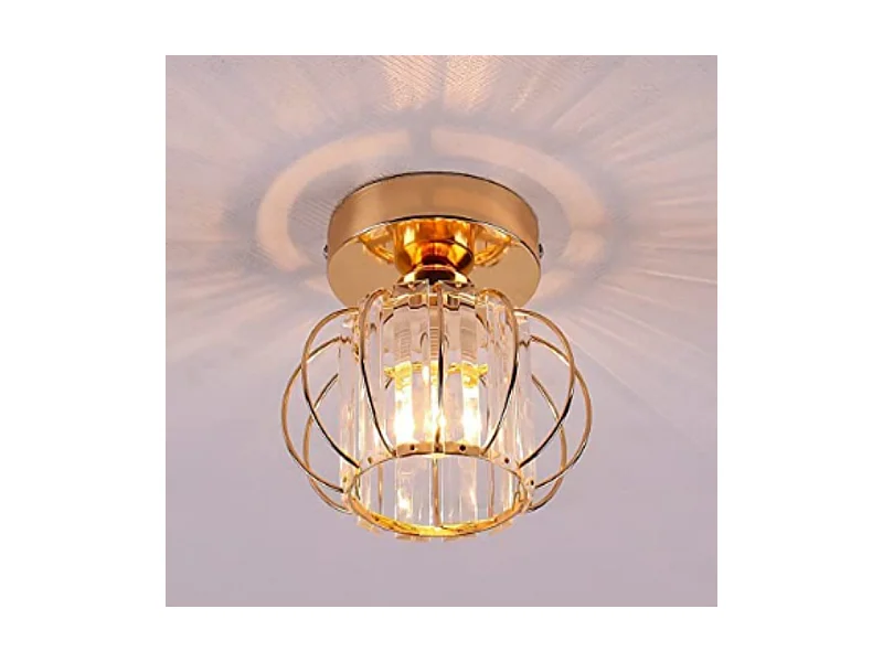 Plafonnier en cristal et fer doré, droit, cristal + fer, douille E27, sans ampoule, pour salon/chambre/cuisine