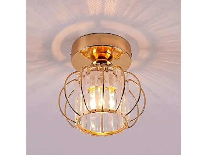 Plafonnier en cristal et fer doré, droit, cristal + fer, douille E27, sans ampoule, pour salon/chambre/cuisine