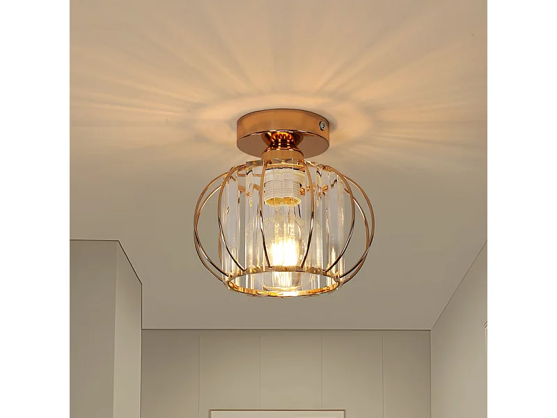 Plafonnier Design Cristal et Métal - Or - D19x18cm - Culot E27