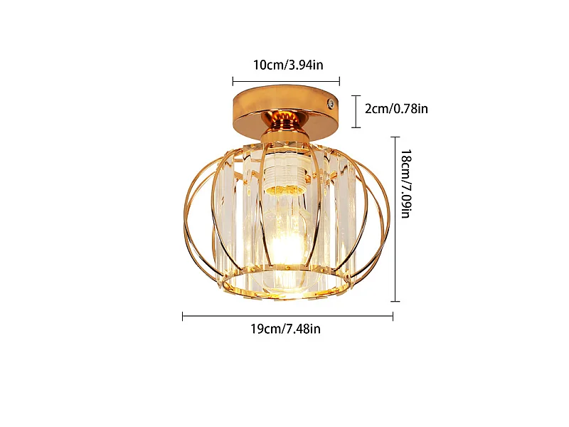 Plafonnier Design Cristal et Métal - Or - D19x18cm - Culot E27