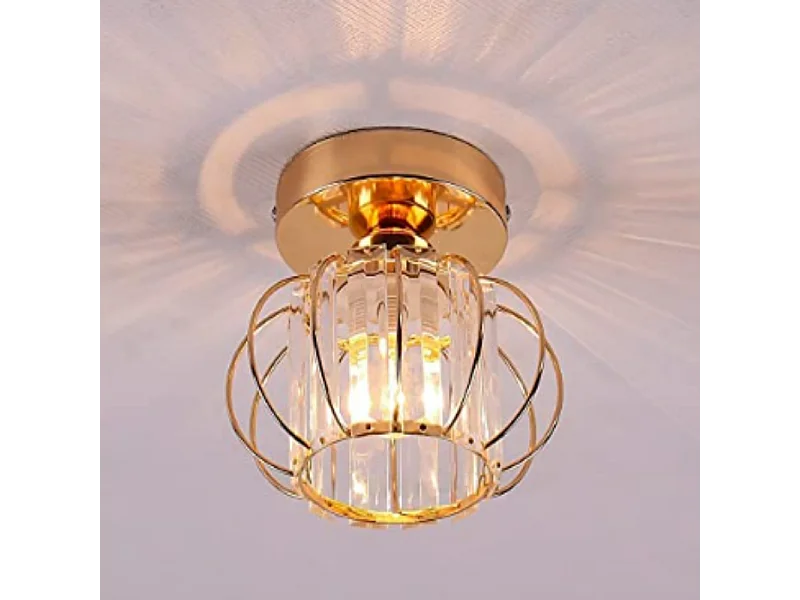 Plafonnier en cristal et fer doré, droit, cristal + fer, douille E27, sans ampoule, pour salon/chambre/cuisine