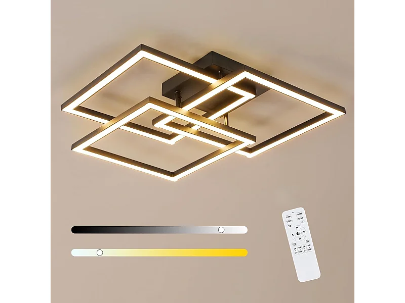 Plafonnier LED à intensité variable, 40W 4500LM Plafonnier noir Lampe de salon avec télécommande 3000-6500K, Carré Moderne LED Lampes Plafonnier pour Salon Chambre