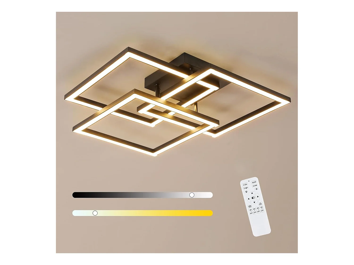 Plafonnier LED à intensité variable, 40W 4500LM Plafonnier noir Lampe de salon avec télécommande 3000-6500K, Carré Moderne LED Lampes Plafonnier pour Salon Chambre